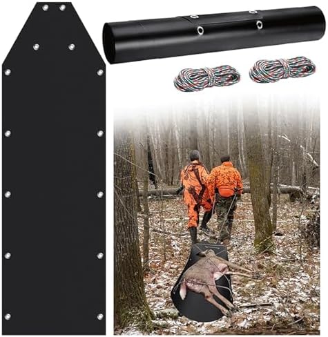 Deer Drag Sled, Heavy Duty Polyethylene Hauling Sled for Ice Fishing, Firewood, Tear Resist Thickened Pad, Smooth Glide on Snow Ice, Includes 2 Ropes