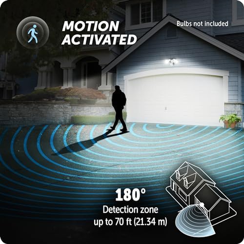 Globe Electric 17000273 180-Degree 240 W Twin Head White Hardwired Motion Sensor Security Flood Light, Spotlight, Outdoor, Outside House Lights