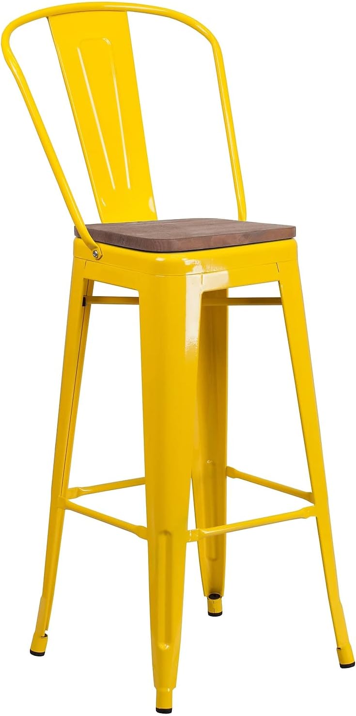 Flash Furniture 30 in Metal Barstool with Back, Blue | Commercial Grade, Removable Back, Indoor/Outdoor Use
