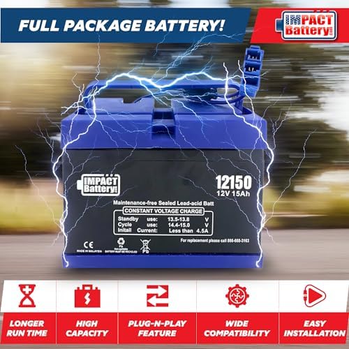 Impact 12V 15 Amp Battery Upgrade for Peg Perego John Deere Tractor Ride-on-Toys | Gator and Gauncho | Replace 12-Volt 12 Ah for Kids Tractor