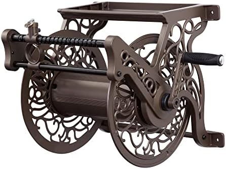 Liberty GARDEN 704 Decorative Cast Aluminum Wall Mount Garden Hose Reel, Holds 125-Feet of 5/8-Inch Hose - Bronze
