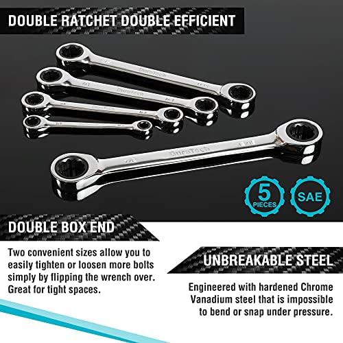 DURATECH Double Box End Ratcheting Wrench Set, SAE, 5-Piece, 5/16" to 7/8"