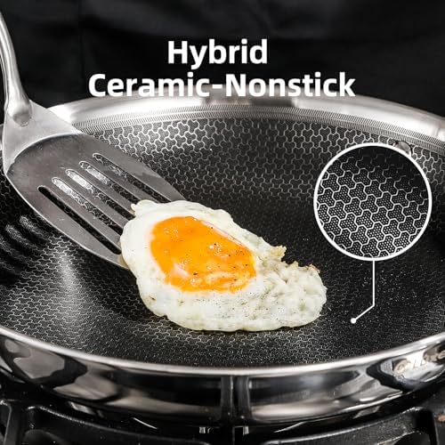 Deluxe 13 Piece Hybrid Ceramic Nonstick Stainless Steel Cookware Set | 5 PC Fry Pan Set, 6 PC Pot Set, 3.7QT Deep Sauté Pan&Lid, Induction Ready, Stay Cool, PFOA Free FOR All Cooktops