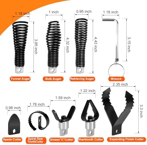 8-Piece Drain Snake Drill Attachment, Cutter and Auger Set, Compatible with 50FT-100FT Drain Cleaning Machines