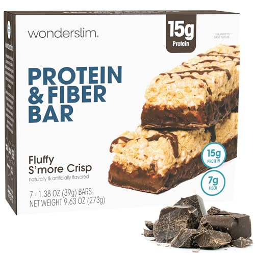 Wonderslim High Fiber Protein Bars, Low Calorie Snack – Fluffy Nutter, 7ct | 15g Protein, 7g Fiber – Gluten-Free, Low Sugar, Protein Snack Bars for Hunger & Craving Control, Weight Management Support