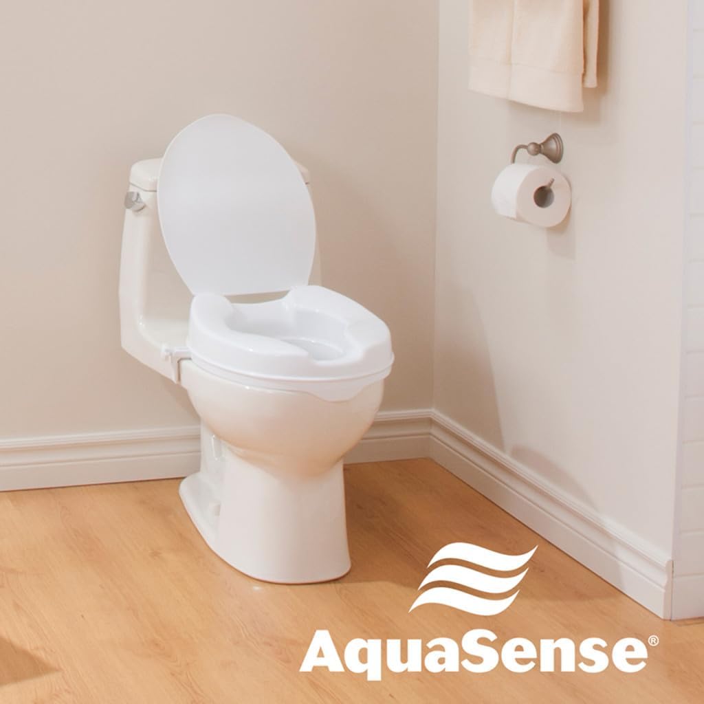 Drive Medical AquaSense Raised Toilet Seat with Lid, Standard Seat, White | Raised Toilet Seat with Lid Adds Comfortable Height for Easier, Safer Everyday Bathroom Use and Access