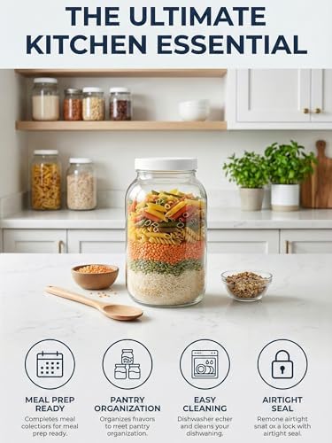 Sally's Organics Large 1 Gallon Glass Jars with Lids - Made in the USA - Wide Mouth BPA-Free Lid, Chalk Labels – Sun Tea, Fermenting, Kombucha