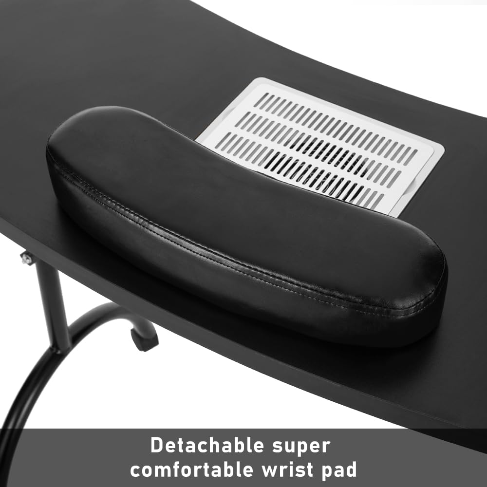LEIBOU Professional Folding Portable Vented Beauty Manicure Table Nail Desk Salon Spa with Fan &Bag (35''x 16''x 28'') (Black)