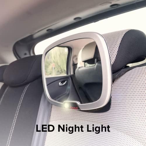 Diono Easy View Plus Baby Car Mirror with Light, Safety Car Seat Mirror for Rear Facing Infant with 360 Rotation, LED Night Light