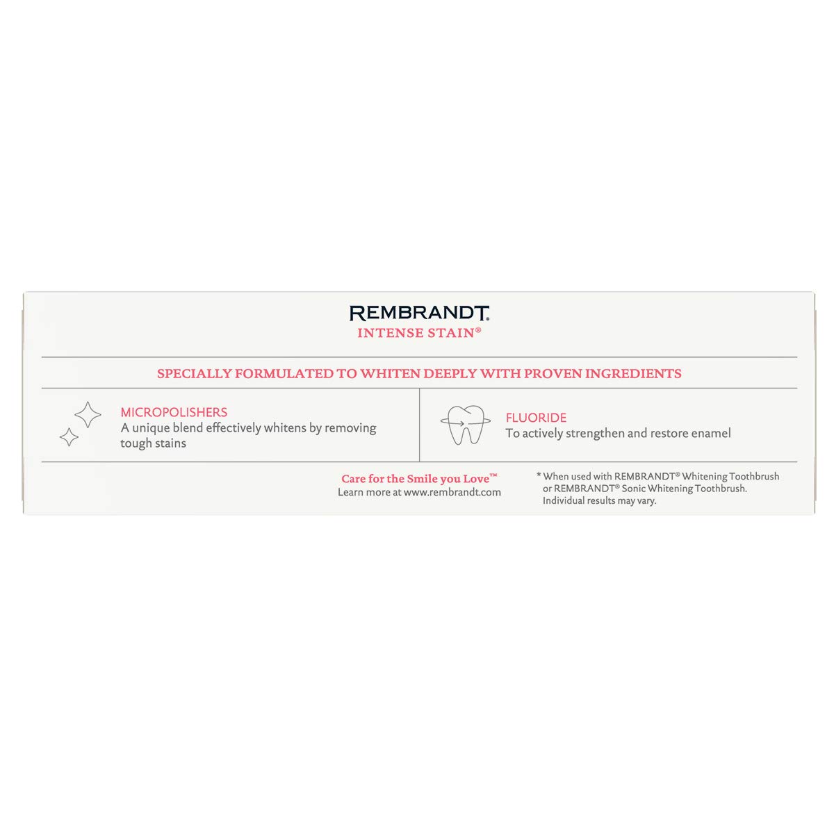 REMBRANDT Intense Stain Whitening Toothpaste With Fluoride, Removes Tough Stains, Rehardens And Strengthens Enamel, 3.5 Ounce - (Pack of 2)