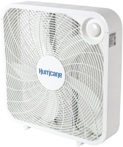 Hurricane Classic Floor Box Fan with 3 Speed Settings, White - 20in | Corded Portable Electric Air Cooling Unit w/ Powerful 2400 CFM Airflow for Home, Garage, Office, Bedroom & Basement