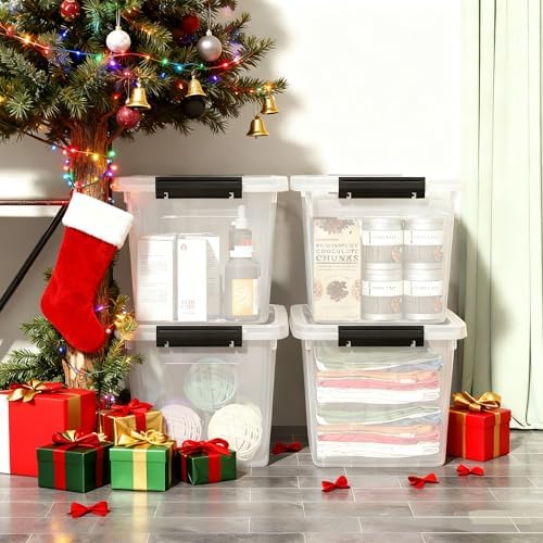 30L Plastic Storage Bin with Lid, Stackable Clear Container