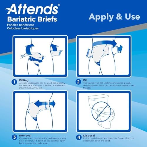 Attends Bariatric Incontinence Disposable Briefs, XX-Large, 63"-70" Waist with Tab Closures, Ultimate Absorbency, Dry-Lock Containment Core and ConfidenceCuff Leakage Protection, 2XL 48ct Case