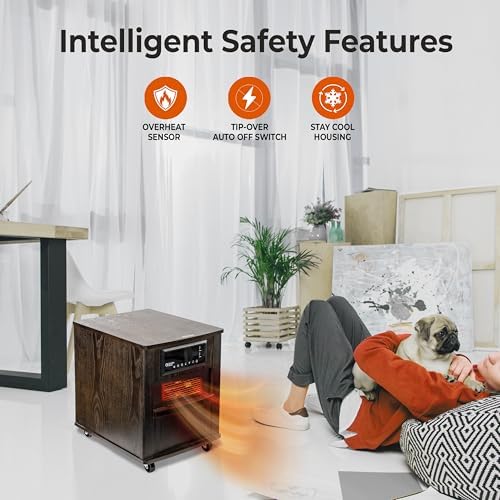 Comfort Zone Indoor Space Heater, 20 inch, 1,500 watt, Cabinet Heater with Remote, Infrared, Quartz, USB Charging Ports, Timer, Tip Over Switch & Overheat Protection, Ideal for Home & Office, CZ2062W