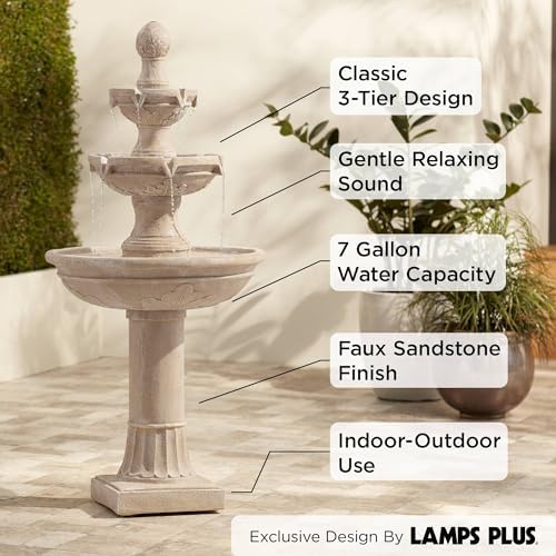 John Timberland Stafford 48" Three Tier Traditional Garden Outdoor Fountain | Large Italian Indoor Decor Faux Stone Floor Waterfall 3-Tier Standing