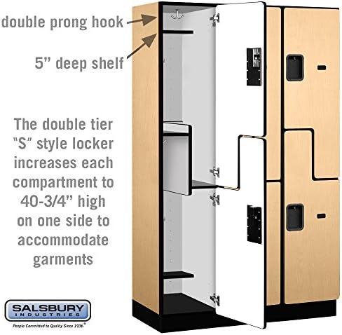 Salsbury Industries 2-Tier S-Style Extra Wide Designer Wood Locker with Three Wide Storage Units, 6-Feet High by 18-Inch Deep, Mahogany