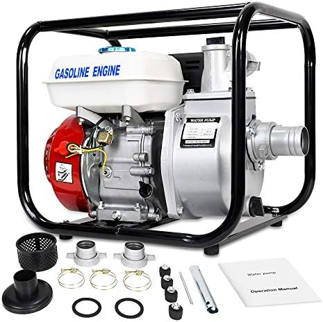 DC HOUSE 6.5 HP 4-Stroke, Gas-Powered Water Transfer Pump, 2 Inch 212CC 158GPM Heavy Duty Semi-Trash Clean Water Pump