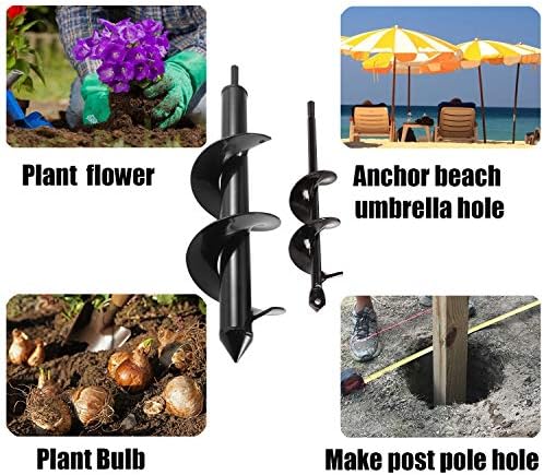Auger Drill bit for Planting 1.6x8.7& 4x12 Garden Auger Spiral Drill Bit,Bulb & Bedding Plant Augers,Plants Drill bit for 3/8” Hex Drive Drill