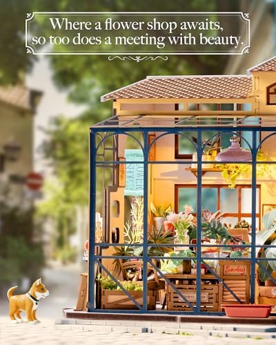 Rolife Cathy's Greenhouse Miniature Kit with LED Lights | 1:18 Scale Flower House Wooden 3D Puzzle Model Kit for Beginners DIY Craft for Adults Diorama Home Decor & Birthday Gift