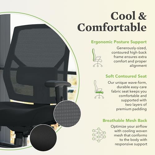 HON Crio Big and Tall Ergonomic Office Chair, Heavy Duty Desk Chair, Black | Big and tall ergonomic office desk chair for desk work, lumbar support, adjustable arms, mesh comfort, 450 lb capacity