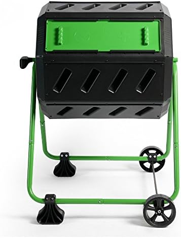 FCMP Outdoor HOTFROG Mobile Dual Chamber Tumbling Composter with Wheels - Outdoor Rotating Garden Compost Bin (HF-IM4000-WK) Black & Green (37-Gallon)