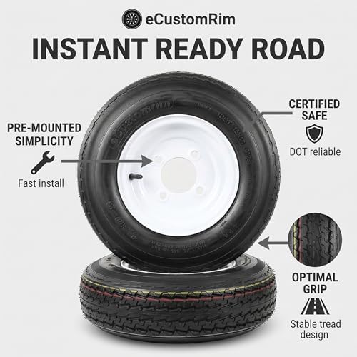 eCustomrim 2-Pack Trailer Tire Rim Assembly 4.80-8 480-8 LRC 4 Lug White | 4.80 X 8 8 Inch Load Range C 6 Ply Tire