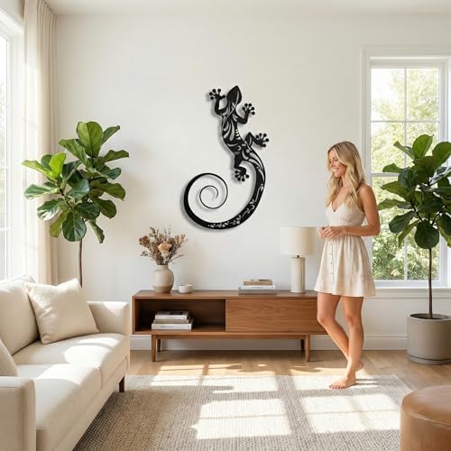 DEKADRON Metal Wall Art - Lizard Wall Silhouette Metal Wall Decor for Home Office Bedroom Living Room Decoration (14" W x 24" H/36x61cm)
