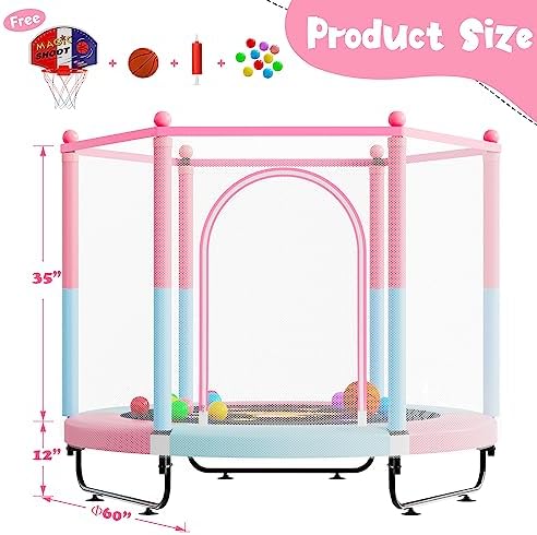 VGMiu 60" Trampoline for Kids, Toddler Trampoline Indoor with Net, Age 3-8
