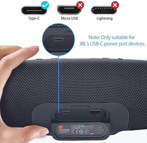Fast USB C Charger for JBL Charge 4, Charge 5, Flip-5, Pulse-4, Jr-Pop, Clip-4, GO-3, Extreme-3, Tuner-2