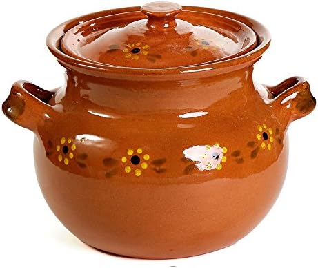 Ancient Cookware, Traditional Mexican Clay Bean Olla Pot, Terracotta, 3 Quarts