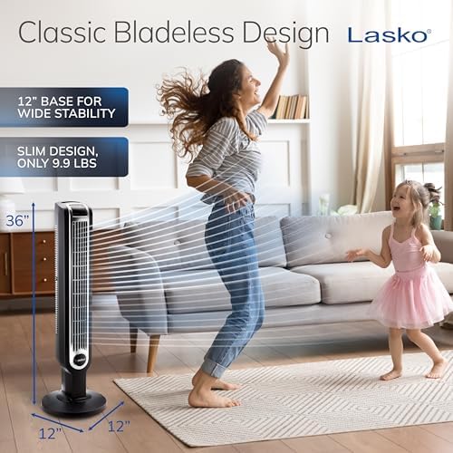 Lasko Oscillating Tower Fan with Remote Control - 36" - 2510 - White | Timer, Quiet Standing Fan for Bedroom, Office, and Home, 3 Speeds, Powerful Cooling Air