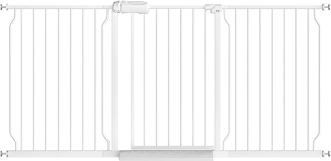Fairy Baby Extra Wide Baby Gate for Doorways Auto Close Safety Gates for Bedroom, Fits 57.5 Inch to 62 Inch with Pressure Mounted Extention Kit, White | Pressure Mounted No Drill Pet Gate with Door, Heavy Duty Walk-Through Gate for Toddlers, Kids, Dogs,…