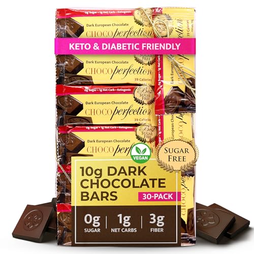 ChocoPerfection Sugar Free Dark Chocolate Bars - Gluten Free - 30 Pack 10G