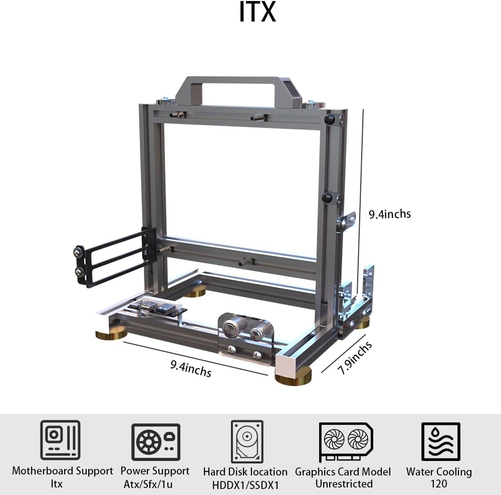 DIY Open Frame PC Chassis, Aluminum Computer Case, Supports ITX Motherboard, Excellent Cooling, Type-C Support