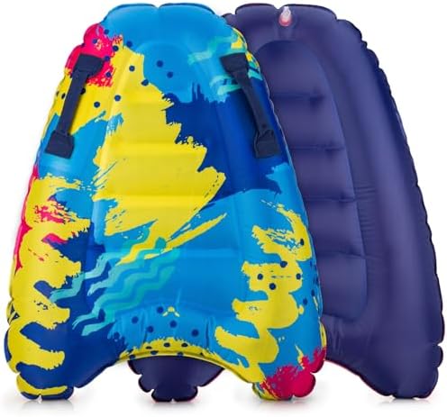 Inflatable Boogy Boards for Beach Travel Toys, 30” Cavas Slip Slide Water Park Body Surfing Board with Handles