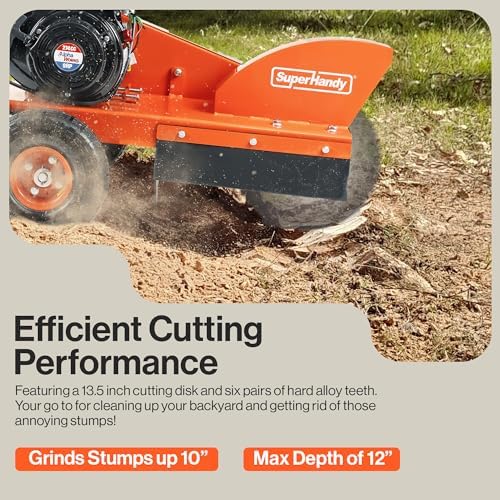 SuperHandy 9HP Gas Stump Grinder, 12-Inch Cut, 6 Carbide Teeth | Gas stump grinder for removing stumps in yards and landscaping
