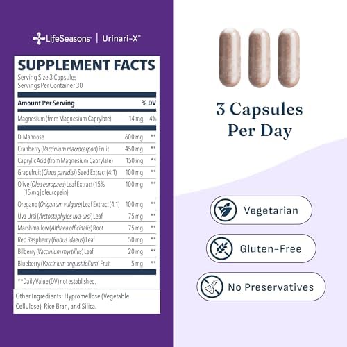 Urinari-X - Urinary Tract Support - Fast Acting UTI Relief - Vitamin Supplement for Healthy Bladder Function & Immunity - D-Mannose, Cranberry, Caprylic Acid, Uva Ursi & Grapefruit - 90 Capsules