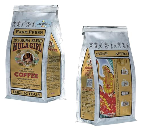 Hula Girl 10% Kona Ground Coffee, Grown in Hawaii, Hand Picked, Sun Dried, Fresh Roasted and Packed in Hawaii for 30 years, 7 Ounce