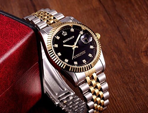 FANMIS Luxury Unisex Gold Crystal Quartz Calendar Gold Silver Two Tone Stainless Steel Watch