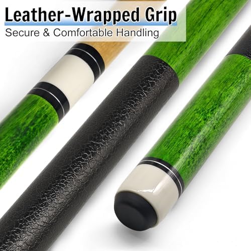 Pool Cue Sticks 4-Pack, 58 Inch Billiard Cues for Home & Bar Play, Solid Maple Wood Pool Sticks with 12.5mm Multi-Layer Leather Tip, Leather Grip