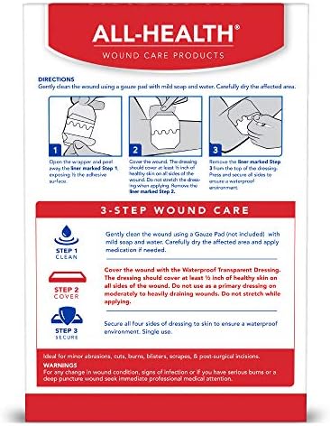 All Health Clear Waterproof Transparent Wound Dressing, 2.36"x2.75", 16ct | Ideal for Use Post Surgery. For Wound Covering, Tattoo Aftercare