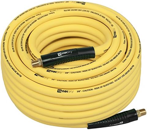 3/8" Hybrid Air Hose 50ft 1/4" MNPT Air Compressor Hose Heavy Duty Lightweight Hybrid and Bend Restrictor Fittings