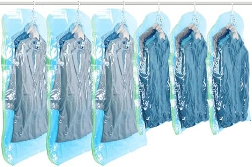 TAILI Hanging Vacuum Storage Bags, Space Save Vacuum seal bags for Clothing Travel, Suits and Jackets, Winter Coat Storage Closet Organizers, Set of 4 (2 Long, 2 Short), Clear