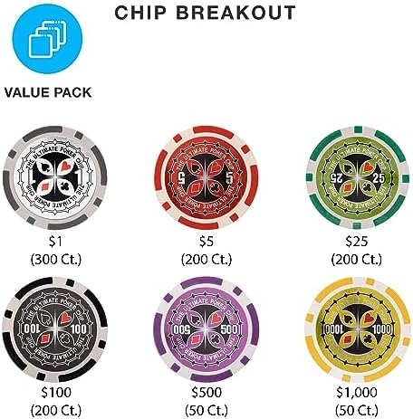 Brybelly Poker Chips 1000 Chips Set with Acrylic Case - Heavyweight 14g Poker Chips Set with 10 Removable Trays and 11" x 12" x 15" Portable Case