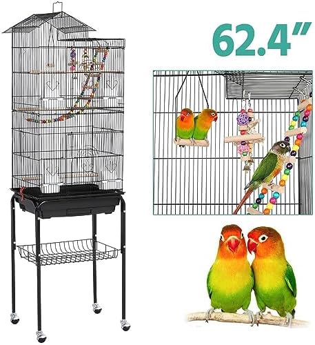 Yaheetech Bird Cage 64'' Medium Small Parrot Parakeet Bird Cages with Detachable Rolling Stand for Parrot Lovebirds Finches Parakeets Budgie Parrotlet Conures, Pet Flight Birdcage