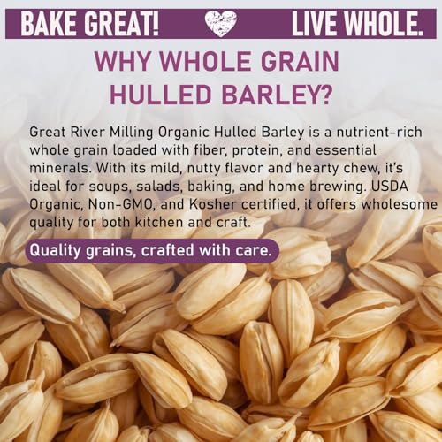 Great River Milling Organic Hulled Barley, Whole Grain, 25 lb | Organic Hulled Barley for soups, stews, pilaf, porridge, salads, grain bowls and home milling; chewy whole-grain texture and