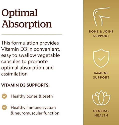 Solgar Vitamin D3 (Cholecalciferol) 125 Mcg (5000 IU), 120 Vegetable Capsules - Helps Maintain Healthy Bones & Teeth - Immune System Support - Non-GMO, Gluten Free, Dairy Free, Kosher - 120 Servings | Helps Maintain Healthy Bones & Teeth, Immune System S…