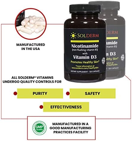 Nicotinamide Non-Flushing Vitamin B3 and D3 Supplement | Vegetarian and Gluten-Free Oral Nicotinamide Supplement with Vegetable Cellulose Casings