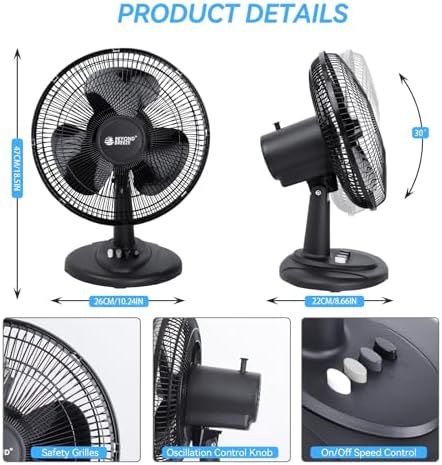 BEYOND BREEZE Oscillating Table Fan for Bedroom, 12-Inch & 3 Speeds, White