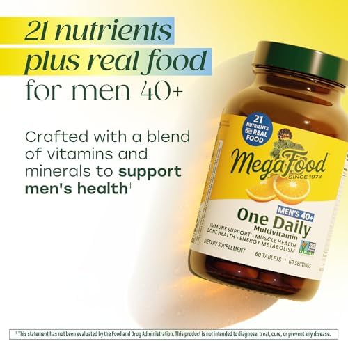 MegaFood One Daily Multivitamin for Men 40+ with 21 Nutrients, 90 Tablets | Immune Support, Heart, Muscle & Prostate Health, Methylated B12, Methylfolate, Vitamin D3, C & Zinc, Vegetarian, 90 Servings